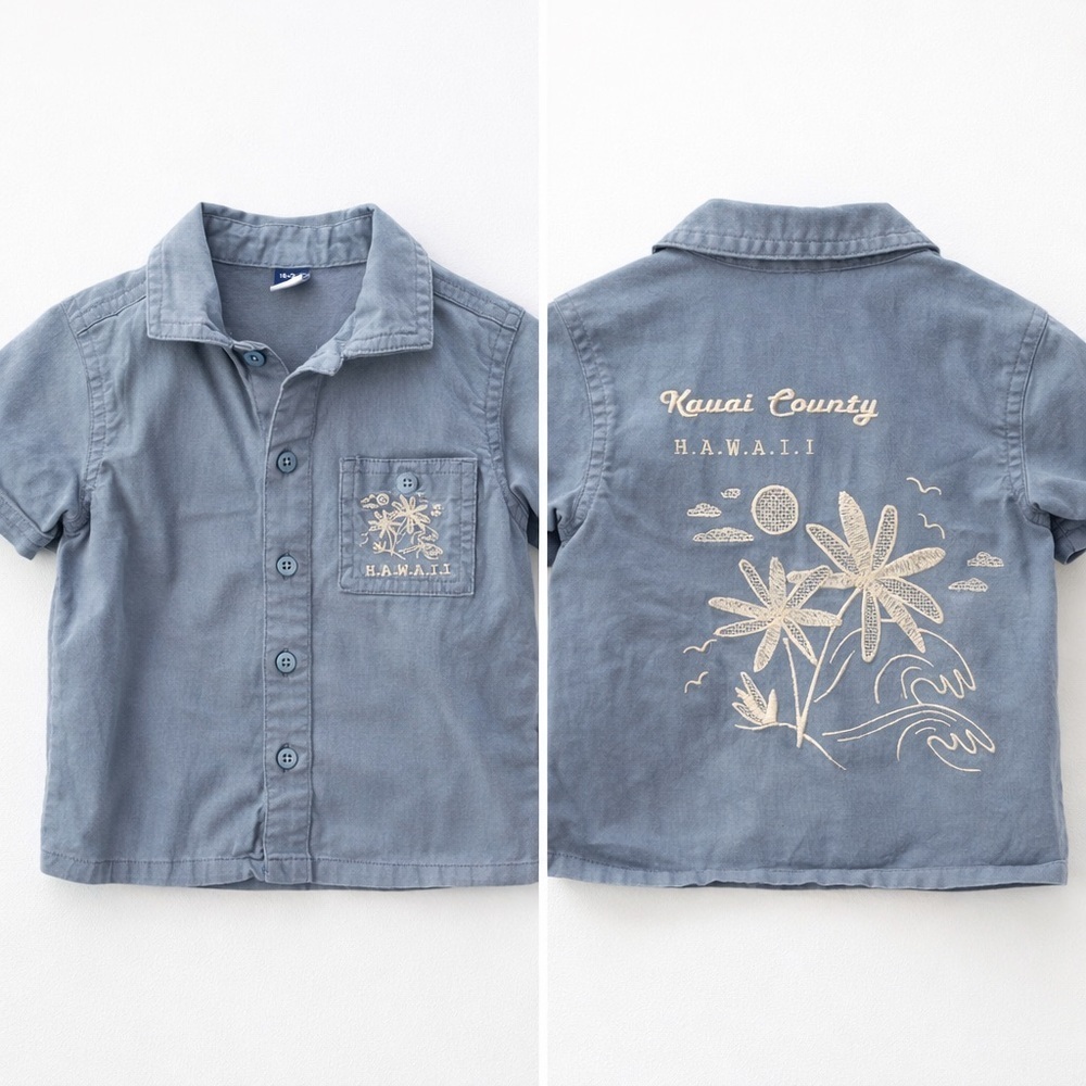 Hawaii Embroidered Boys Button Up Shirt 18-24M Vacation Resort